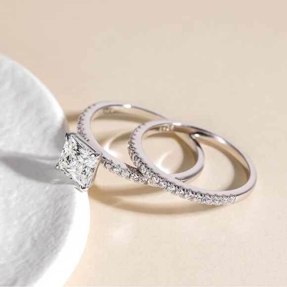 Princess Cut Engagement Ring Band Stack - Picture 3 of 5